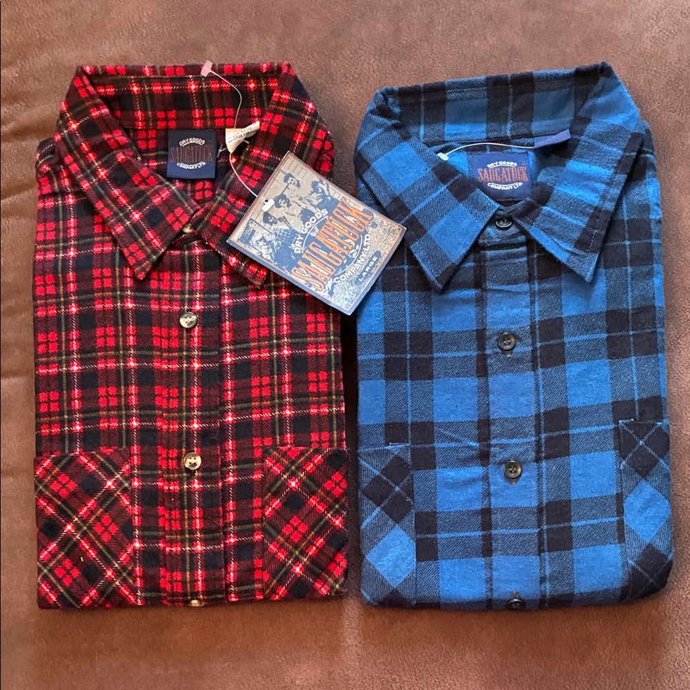 NWT 2 Dry Goods Saugatuck Co Plaid Button Down Shirts Size Large